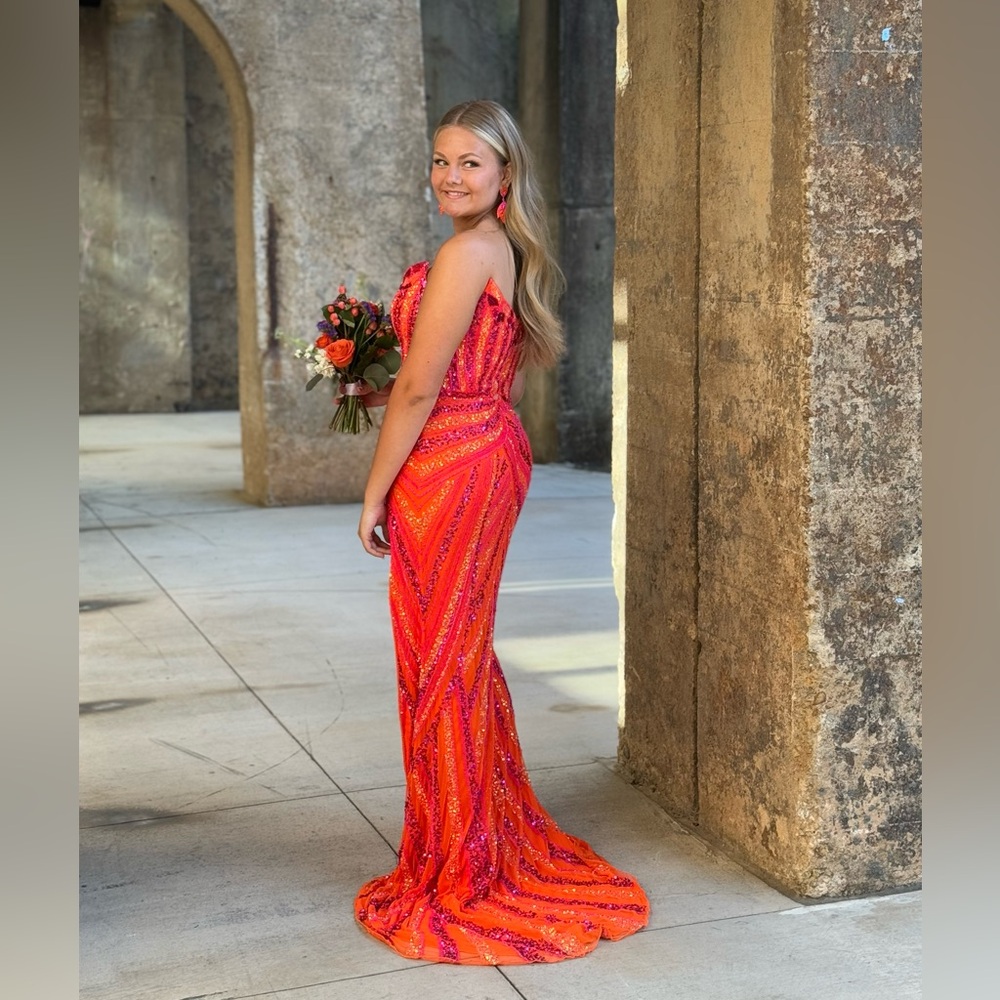 Ashley Lauren Style 11236 gown in Orange & Fuschia Custom colors